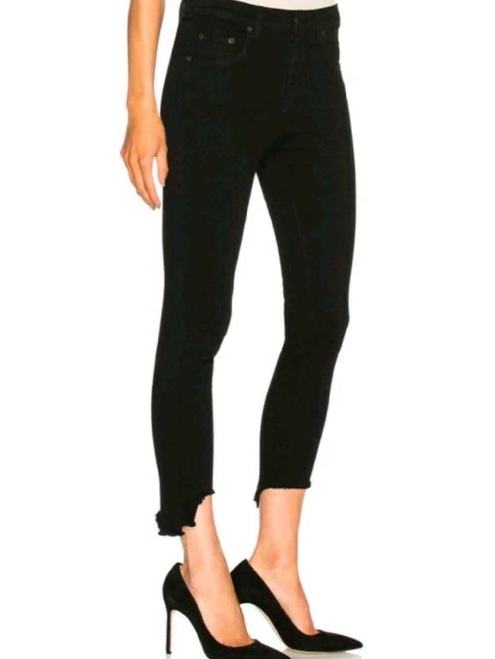 rag & bone 10in capri black hamptons assymetrical frayed hem jeans - 24